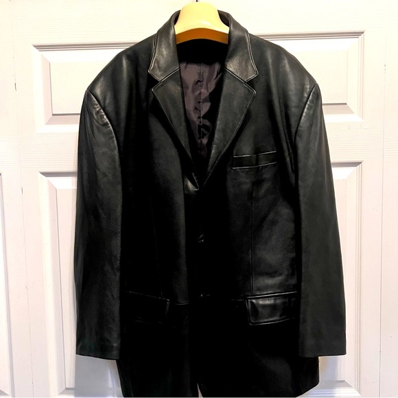 J.Ferrar Black Genuine Soft Leather Blazer Mens Size 2X Jacket